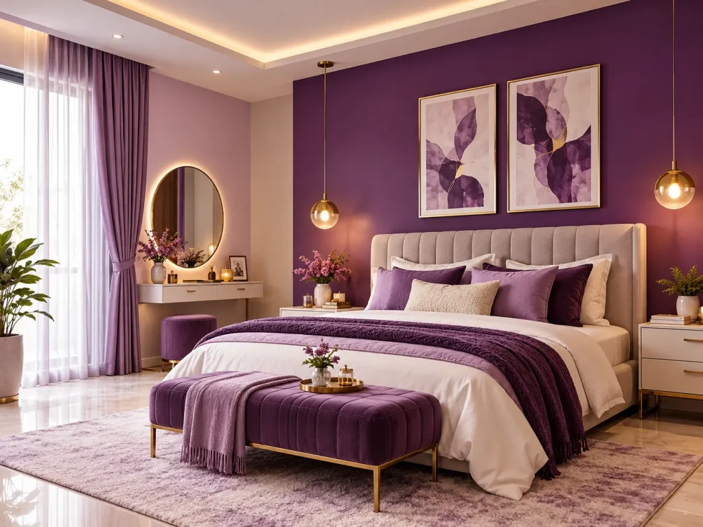Purple Two Colour Combination for Bedroom Walls - Group DCA